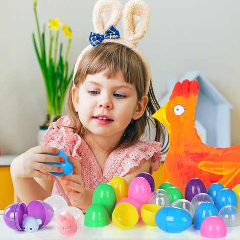 Sallyfashion 24 Pcs Easter Egg, Toy Filled Easter Eggs Colorful Plastic Easter Eggs with Mochi Squishy Squeeze Toys Toys Surprise Eggs for Easter Party Favors Easter Theme Party Easter Basket Stuffer
