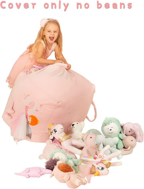Angel Stuffed Animal Beanbag Storage, Pink Bean Bag Chair for Girls Room Decor, Kids Chairs, Large Size Velvet Cover Only, Kids Room Decorations