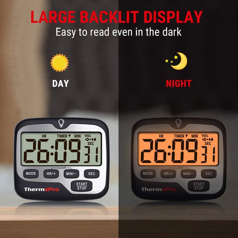 ThermoPro TM01 Kitchen Timers for Cooking with Count Up Countdown Timer, Digital Timer for Kids with Touch Backlit, Study Timers for Classroom Teacher Supplies