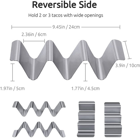 18/8 Stainless Steel Taco Holders: U-Taste Soft Hard Taco Shell Rack Oven Safe Metal Corn Tortilla Serving Tray Plates Stand Set with Handle and Rounded Curves (Set of 4)