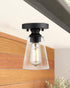 Cone Flush Mount Ceiling Light, HANASS 1-Light Black Ceiling Light Fixture, Farmhouse Light Fixture with Clear Glass Shade for Bedroom Hallway Dining Room Bathroom Corridor, MX99987-1