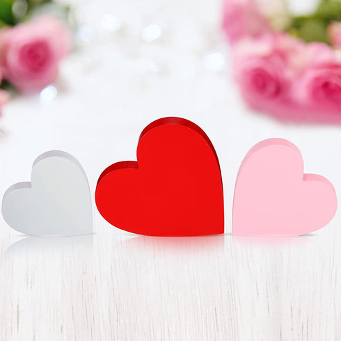 3 Pieces Valentine's Day Heart Wood Sign Heart Tray Decor Love Heart Shape Home Decor Freestanding Red Pink White Heart Table Decorations for Valentines Day Wedding Party