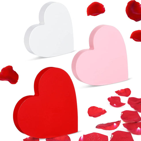 3 Pieces Valentine's Day Heart Wood Sign Heart Tray Decor Love Heart Shape Home Decor Freestanding Red Pink White Heart Table Decorations for Valentines Day Wedding Party