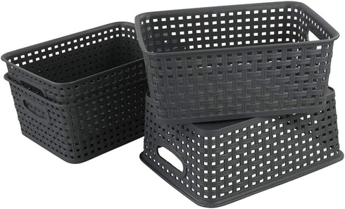 Nicesh 4-Pack Gray Plastic Small Storage Baskets, 10" x 7.7" x 4"