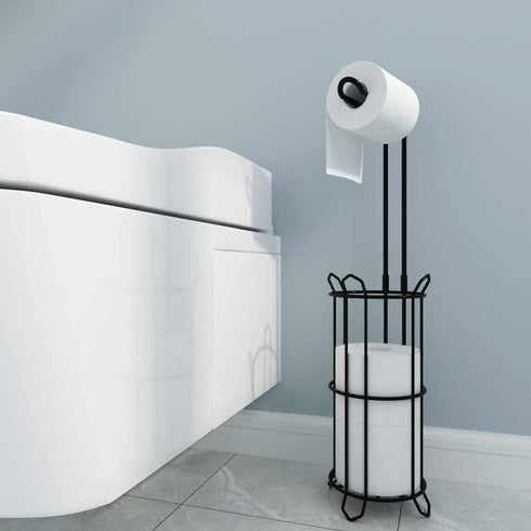 Minggoo Freestanding Bathroom Toilet Paper Holder Stand and Dispenser -Bathromm Storage Organization-Holds 4 Rolls -Metal Wire Black