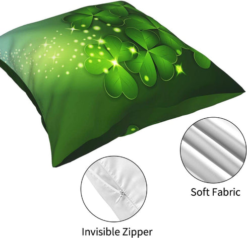 Throw Pillow Covers 20"X20", Happy Saint Patricks Day Clover Decorative Pillow Covers Set of 4