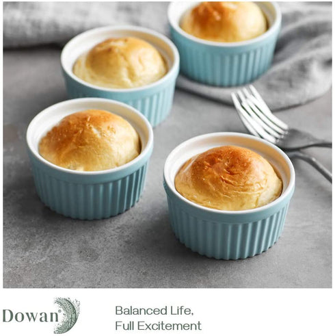 DOWAN Ramekins 6 oz Oven Safe - 6 oz Ramekins for Creme Brulee Souffle, Porcelain Ramekins for Baking, Classic Style Ramekins Bowls, Set of 6, Blue