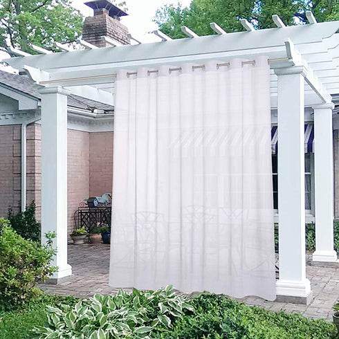 NICETOWN Waterproof Outdoor Sheer Curtain Panel Extra Wide and Long W100 x L108, Voile Soft Sheer Public Divider with Stainless Silver Grommet for Patio/Porch, 1 Panel with Rope Tieback, White