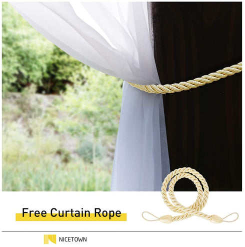 NICETOWN Waterproof Outdoor Sheer Curtain Panel Extra Wide and Long W100 x L108, Voile Soft Sheer Public Divider with Stainless Silver Grommet for Patio/Porch, 1 Panel with Rope Tieback, White