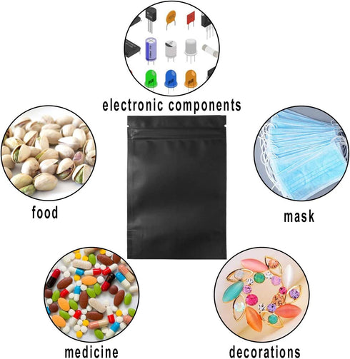 STUs 100 Pack Smell Proof Stand-Up Bags - 4 x 6 Inch Resealable Mylar Bags Foil Pouch Double-Sided Bag Matte Black