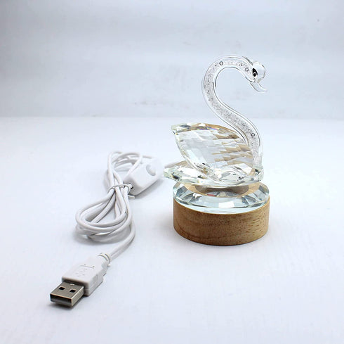 YUANHEN Crystal Swan Figurine Night Light Wood LED Light Base USB Interface 7 Colors Light Paperweight Home Decorations Collection Holiday Gifts Keepsake WCS
