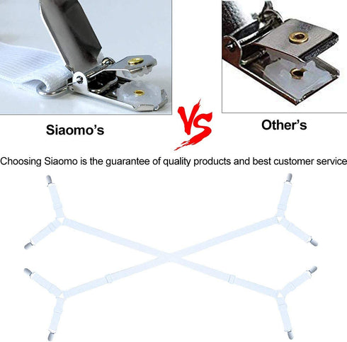 Siaomo Bed Sheet Fasteners Straps - 2 Way Adjustable Crisscross Sheet Corner Holder Straps Clips Gripper Elastic Sheet Band Suspenders Fasteners(2 Set/4Pcs, White)