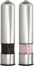 Electric Salt and Pepper Grinder - Automatic, Refillable, Battery Operated Stainless Steel Spice Mills with Light - One Handed Push Button Peppercorn Grinders and Sea Salt Mills