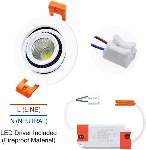 YGS-Tech 2 Inch LED Recessed Lighting Dimmable Downlight, 3W (35W Halogen Equivalent) COB Tai Chi Spotlight, 3000K Warm White, CRI80, LED Ceiling Light with LED Driver (4 Pack)