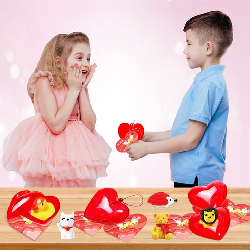 28 Pack Valentines Day Gifts for Kids, Valentines Classroom Gifts with Filled Hearts Bulk, Exchange Party Favors for Boys Girls School Class Classroom