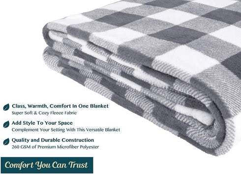 PAVILIA Buffalo Plaid Throw Blanket for Sofa Couch | Soft Flannel Fleece Grey White Checker Plaid Pattern Decorative Throw | Warm Cozy Lightweight Microfiber | 50 x 60 Inches
