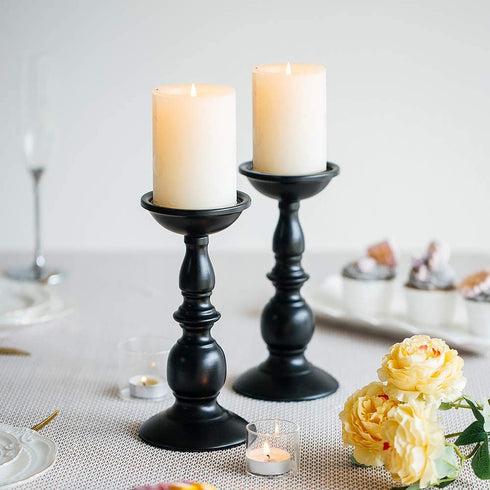 2 Pcs Black Pillar Candle Holders, Most Ideal for 3" Pillar Candles, Gifts for Wedding, Party, Home, Spa, Reiki, Votive Candle (2 x L)