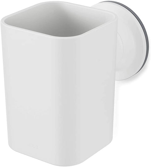 Umbra Flex Sure-Lock Toothbrush Holder, Bathroom Storage Tumbler, Cup for Toothpaste, Combs and Makeup Brushes - Attaches to Glass Panes, Mirrors and Tiles with SureLock Technology, No Drilling, White