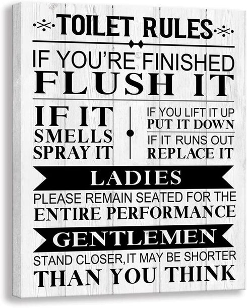 Kas Home Bathroom Canvas Wall Art Rustic Funny Toilet Rules Prints Signs Framed Wood Background Bath Room HD Picture Artwork Home Decor (Toilet-02, 12 X 15 inch)