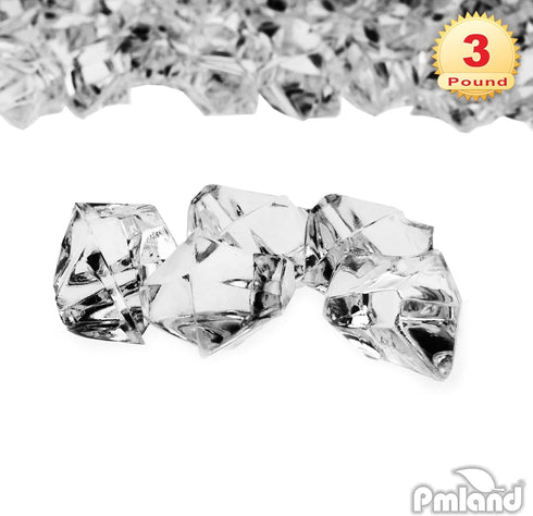 PMLAND Clear Acrylic Ice Rocks Crystals Gems - 1 Inch Length 3 lbs Bulk Bag for Vase Filler Table Scatter Party Wedding Arts Crafts Decoration Display Idea