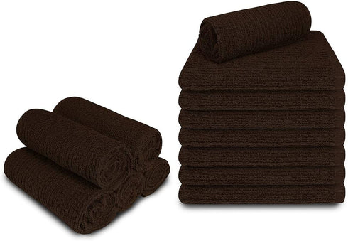 Softolle Kitchen Towels, Pack of 12 Bar Mop Towels -16x19 Inches -100% Cotton White Towels - Super Absorbent Bar Towels, Multi-Purpose for Home, Kitchen and Bar Cleaning (Brown)