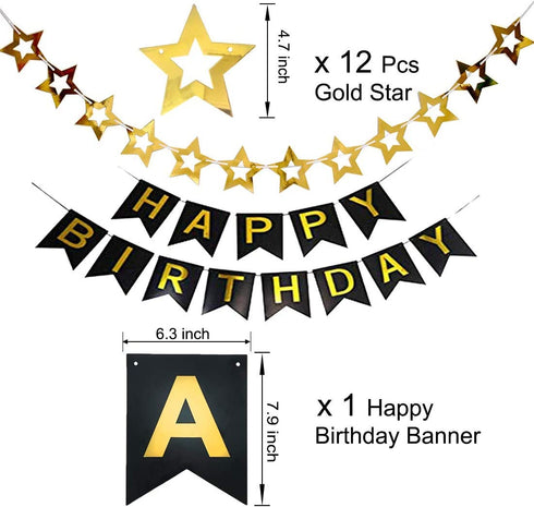 16th Birthday Decorations for Men Boy Women Girl,Black and Gold Birthday Decorations for 16th and 61st Happy Birthday Party with 16 Gold Number Balloon Happy Birthday Banner and Gold Crown Balloons