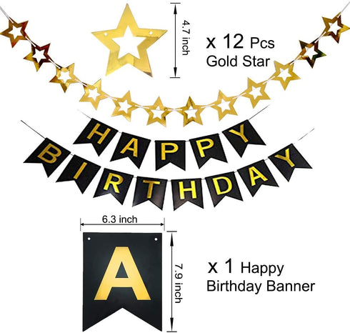 15th Birthday Decorations for Men Boy Women Girl,Black and Gold Birthday Decorations for 15th and 51st Happy Birthday Party with 15 Gold Number Balloon Happy Birthday Banner and Gold Crown Balloons