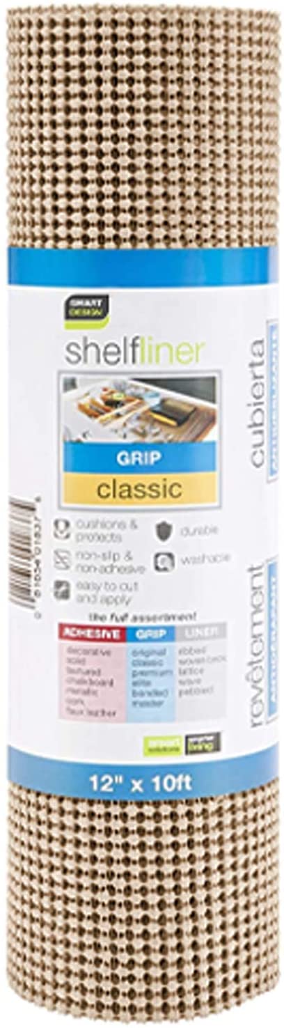 Smart Design Classic Grip Shelf Liner - 12 Inch x 60 Feet Total (Set of 6 Rolls) - Non Adhesive, Strong Grip Bottom, Easy Clean Kitchen Drawer, Cabinet, Cupboard Dresser Cover, Non Slip - Taupe