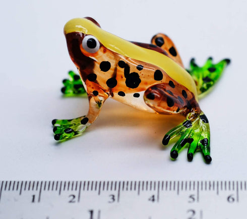 1½" Tall Golden Poison Frog Miniature Glass Blown Orange Dart Frogs Figurine Light Brown Toad Lampwork Collectible