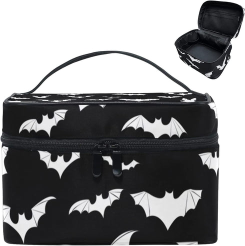 9CH Goth Travel Makeup Bag - Bats Cosmetic Bags Large Make up Organizer Portable Toiletry Bags Train Cases for Women and Girls for Cosmetics