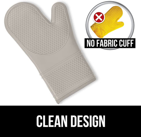 Gorilla Grip Heat Resistant Silicone Oven Mitts Set, Soft Quilted Lining, Extra Long, Waterproof Flexible Gloves for Cooking and BBQ, Kitchen Mitt Potholders, Easy Clean, Set of 2, Almond