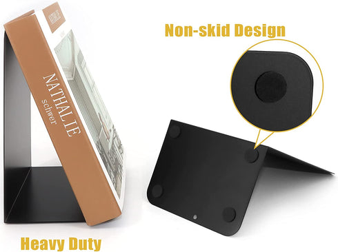 SONNLYH Black Metal Bookends, 4 Pairs Book Ends for Shelves, Book Holders for Family, Office and School, Heavy Duty Book End, 8 x 5.4 x 4 Inch