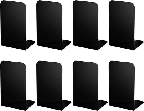 SONNLYH Black Metal Bookends, 4 Pairs Book Ends for Shelves, Book Holders for Family, Office and School, Heavy Duty Book End, 8 x 5.4 x 4 Inch