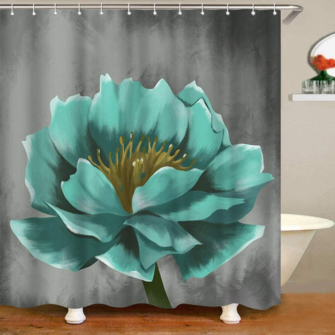 VividHome Teal Gray Flower Shower Curtain Vintage Floral Lotus Flowers Polyester Fabric Waterproof Shower Curtain Bathroom Accessory Sets 12 Hooks Included 72X72inch