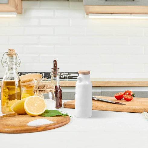 UPKOCH Ceramics Oil Bottles Ceramics Dispenser Bottle Olive Oil Soy Sauce Vinegar Cruet Liquid Condiment Storage Can for Kitchen Cooking (White) 400ML