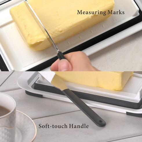 Butter Dish with Lid and Knife for Countertop and Refrigerator, Well Sealed to Keep Butter Fresh, Easy to Scoop up, Easy to Scrape, Dishwasher Safe, Plastic Butter Keeper Tray - by KITCHENDAO