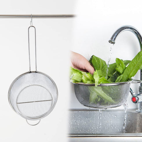 Set of 2 304 Stainless Steel Kitchen Fine Mesh Food Strainer with Handle + Steel Pot