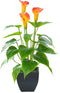 Artificial Flower Plants Calla Lily Faux Small Potted Plant with Black Pot Fake Bonsai Flower for Home, Office, Indoor and Outdoor Occasions Decor (Orange Fake Flower)