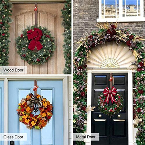 HangerSpace Wreath Hanger for Front Door, Over Door Wreath Hook Wreath Holder Adjustable Length 15 inch - 24 inch with 2 Magnets Christmas Decoration - Bronze