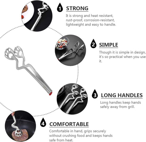 DOITOOL Stainless Steel Kitchen Tongs Cat Paw Tongs Food Serving Tongs Barbecue Cooking Grilling Non Slip Tong Kitchen Utensil Gadgets