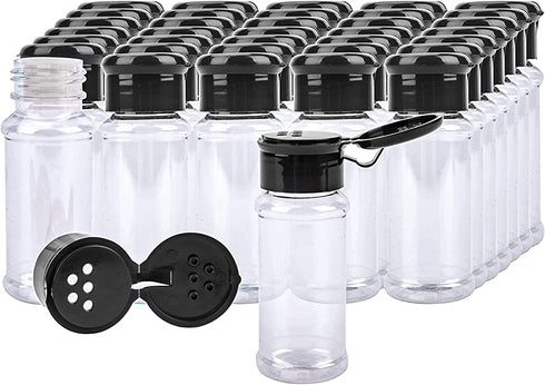 Kingrol 36 Pack Plastic Spice Jars with Black Sifter Caps, 3 FL OZ Reusable Seasoning Jars for Powders, Herbs, Spices, Sauces