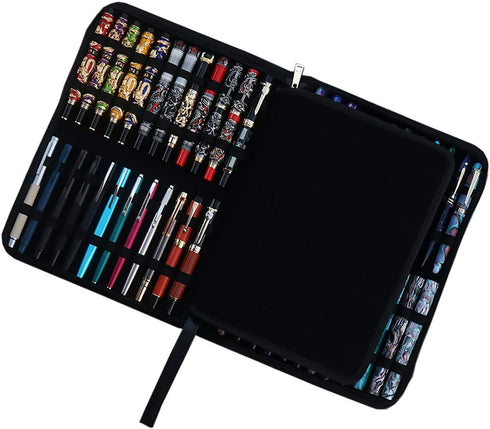 Large Capacity Fountain Pen Case PU Leather Black Color 48 Slots pen pouch bag