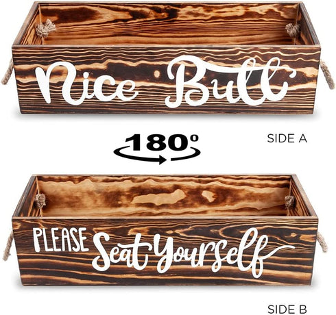 Bathroom Decor Box and Funny Bathroom Sign - Cute Farmhouse Rustic Decorations for Top of Toilet Tank Toilet Paper Holder - Great Housewarming Gift Idea (Brown)