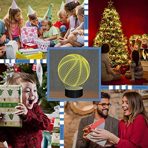 Lampeez Kids 3D Basketball Night Light Optical Illusion Lamp with 16 Colors Changing Remote Control Birthday Xmas Valentine's Day Gift Idea for Sport Fan Boys Girls