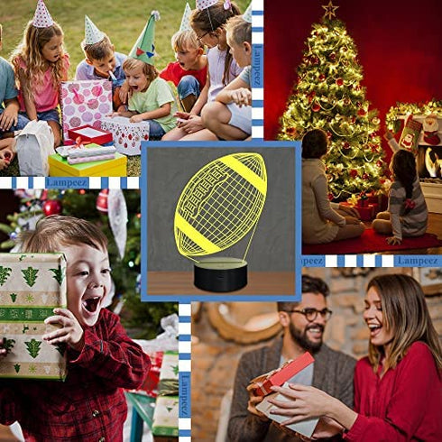 Lampeez Football Gifts Night Light, Kids 3D American Football Night Light Optical Illusion Rugby Lamp with 16 Colors Changing Remote Birthday Xmas Valentine's Day Gift Idea for Sport Fan Boys Girls