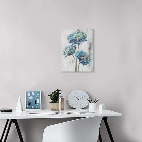 Abstract Floral Canvas Wall Art: Blossom Blue Lotus Flower Artwork Painting Print for Bathroom (12? x 16? x 1 Panel)