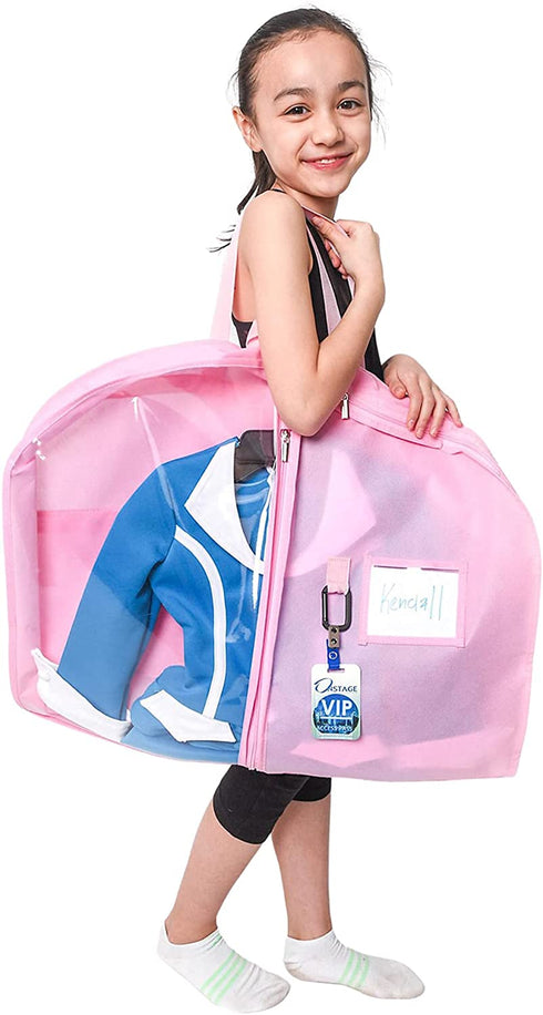 Waterproof Hanging Garment Bag 40 inch Clothes Bag with Gusset, 5 Pockets & Side Zip for Dance Costumes, Sports, Skating, Theatre, Beauty Pageants & More by Kendall Country, Cotton Candy Pink