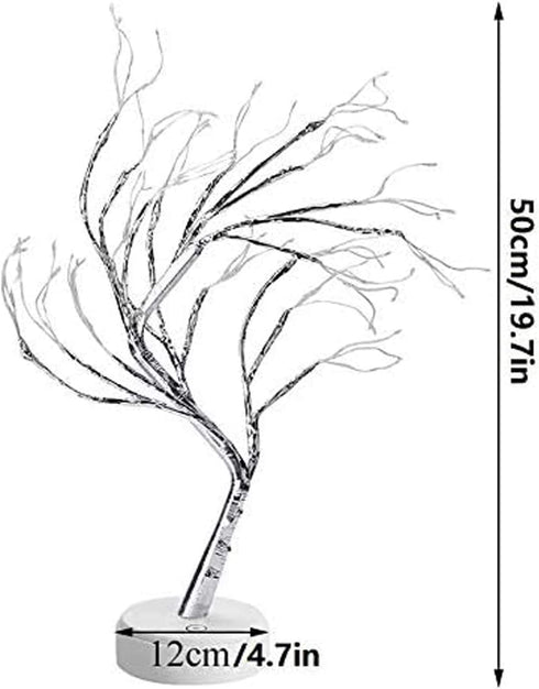 Lxcom Lighting LED Branch Lights 108 LEDs New Silver Copper Wire Tree Branches LED Bonsai Table Tree Lighted USB Battery Operated with Touch Switch Decorative Desk Lamp for Home Decor (Daylight White)