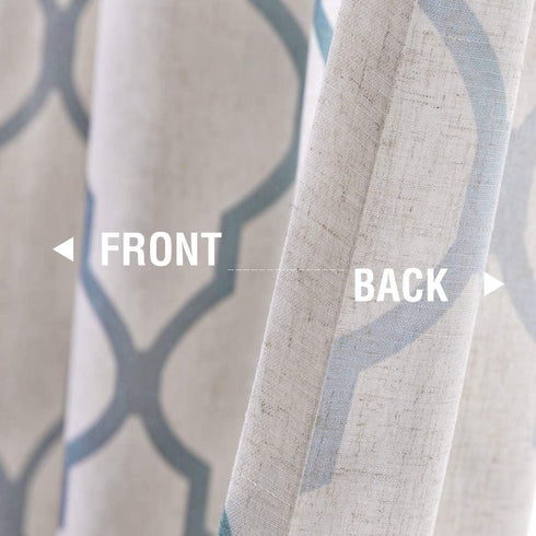 jinchan Linen Curtains for Living Room Back Tab Curtain Moroccan Print Bedroom Drapery Dining Room Light Filtering Flax Textured Rod Pocket Window Treatment 95 Inch Length 2 Panels Blue on Beige