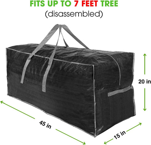 ProPik Artificial Tree Storage Bag | Fits Up to 7 ft. Tall Disassembled Tree | 45" x 15" x 20" Holiday Tree Storage Case | Perfect Xmas Storage Container with Sleek Zipper and Handles (Green) (Black)